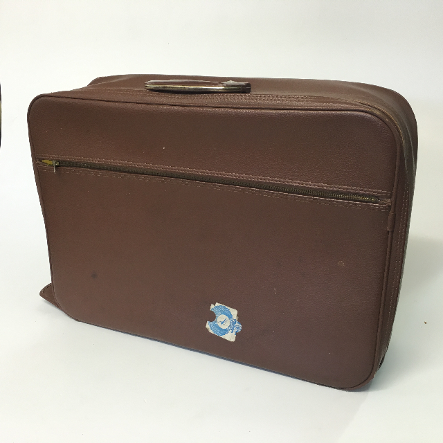 SUITCASE, Small Brown Vinyl w Zip - 1960-70s